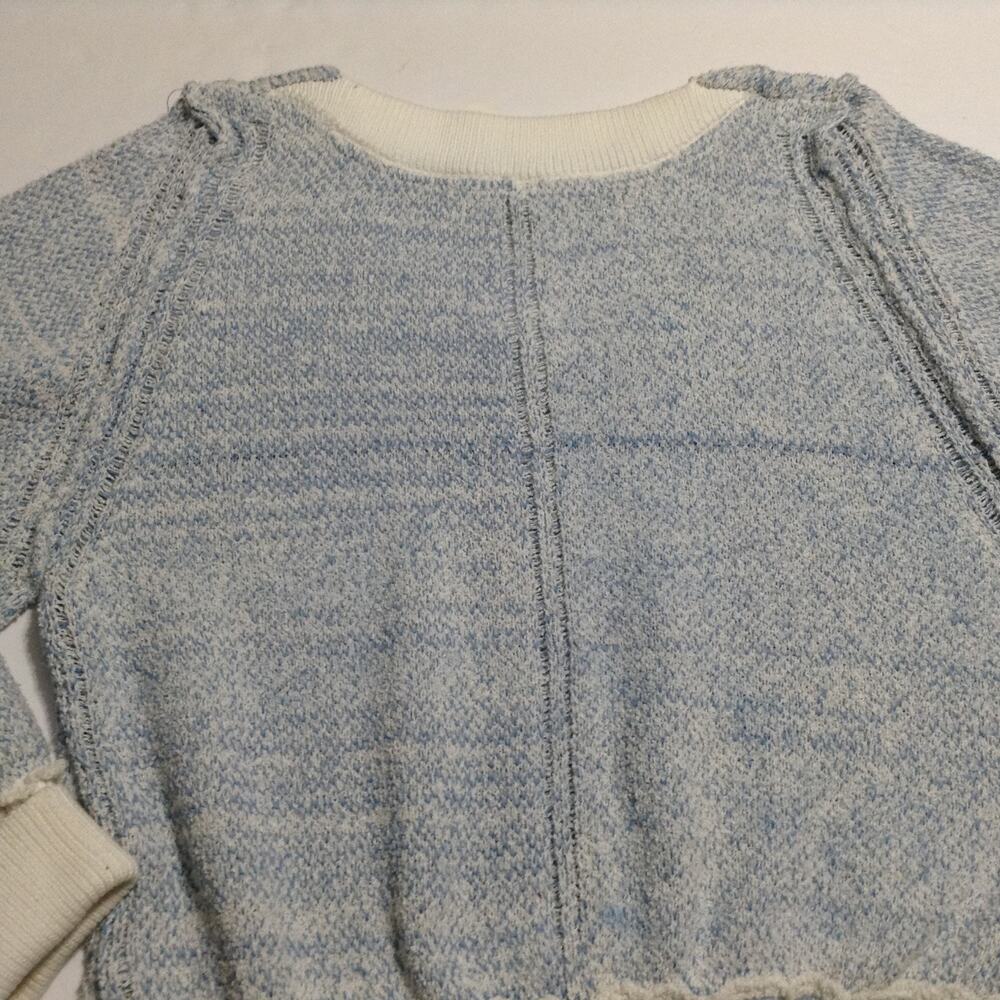 Free People Womens Sweater Blue Large Pullover White Cuff Loose Knit - Picture 12 of 13